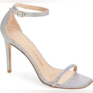 Stuart Weitzman Silver Heels Stuart‎ Nudistcurve Ankle Strap Sandal Size 10.5